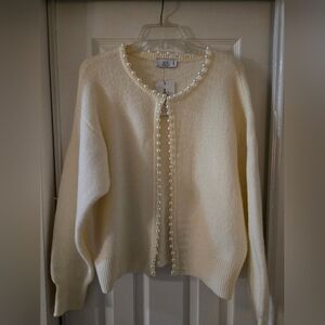 Elegant Pearl-Embellished Cream Sweater